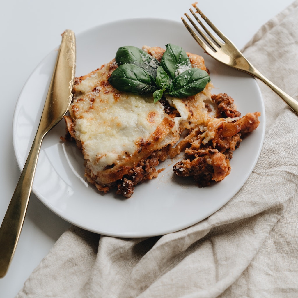 Savory Lasagna on a Ceramic Plate