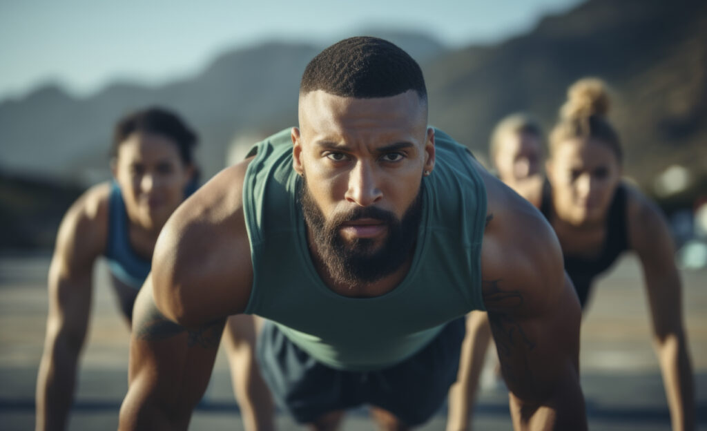 Close up on athletes training