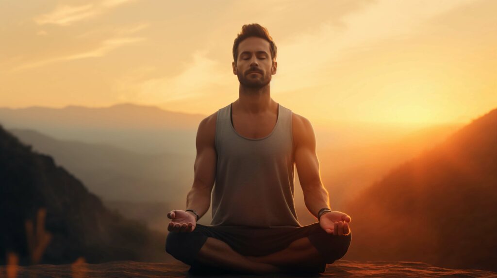 Portrait of a man practicing yoga outdoors in nature