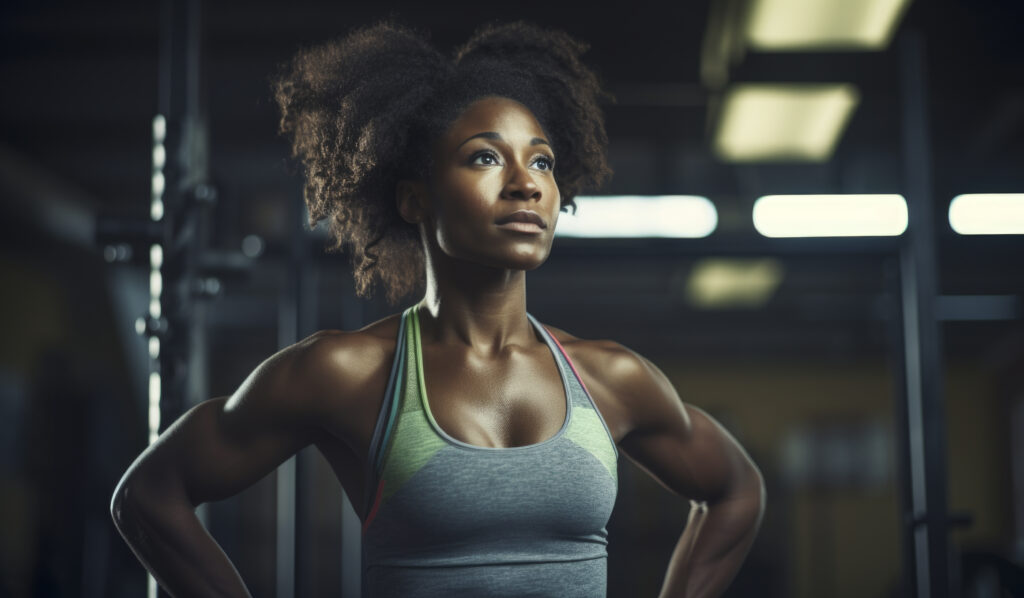 Close up on black woman athlete training