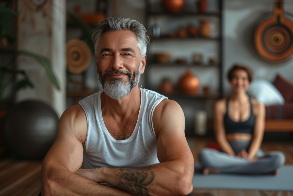 Man practicing yoga mindfulness